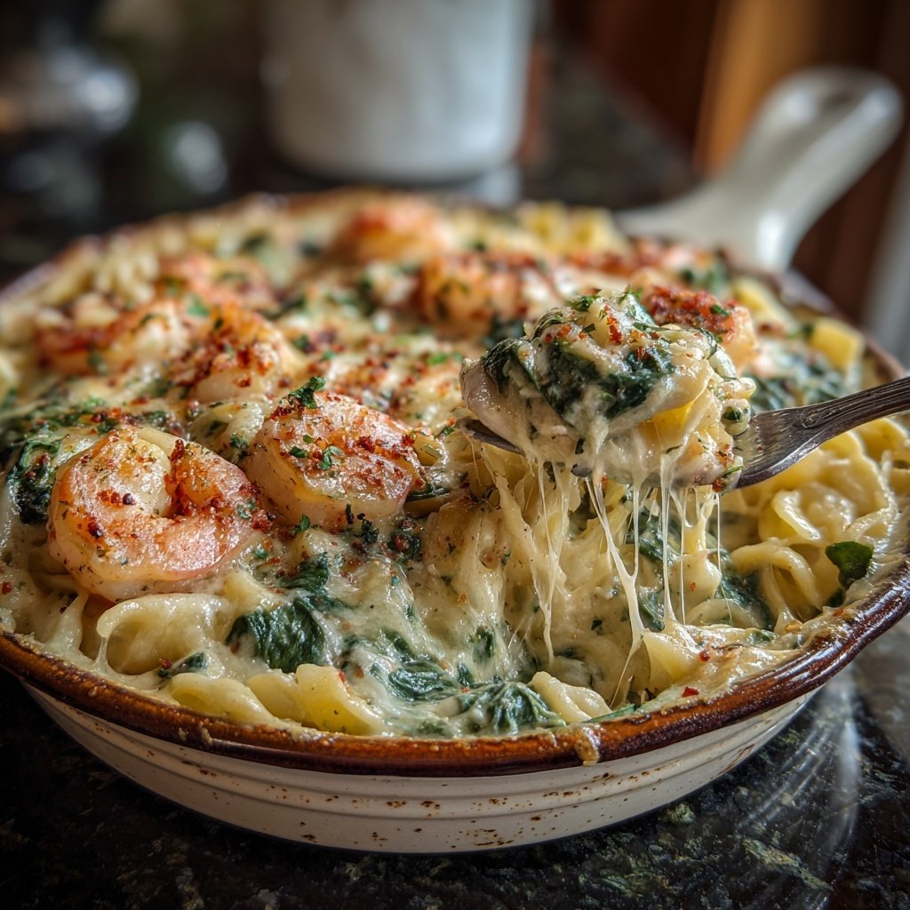 Shrimp Spinach Alfredo Bake