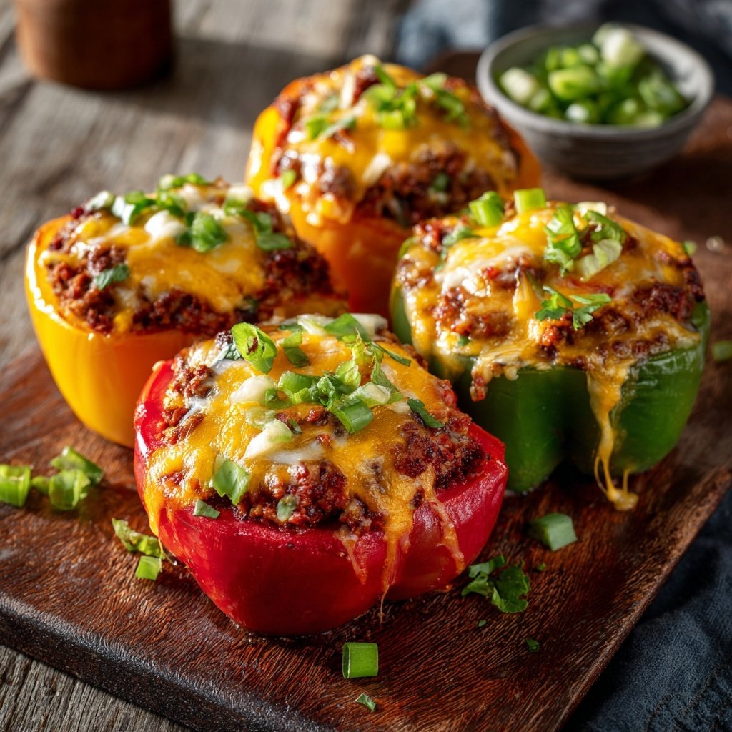 Ground Beef And Cheese Stuffed Peppers